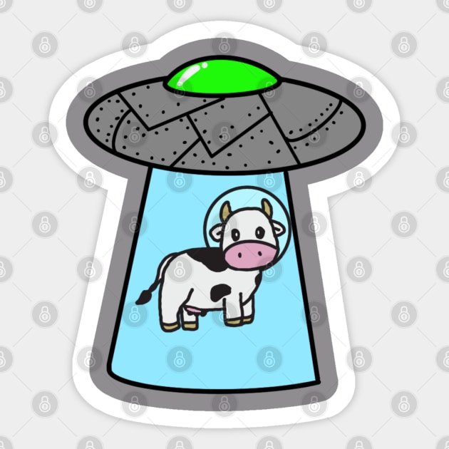 Cow Alien Abduction Sticker by Cooper Design Co